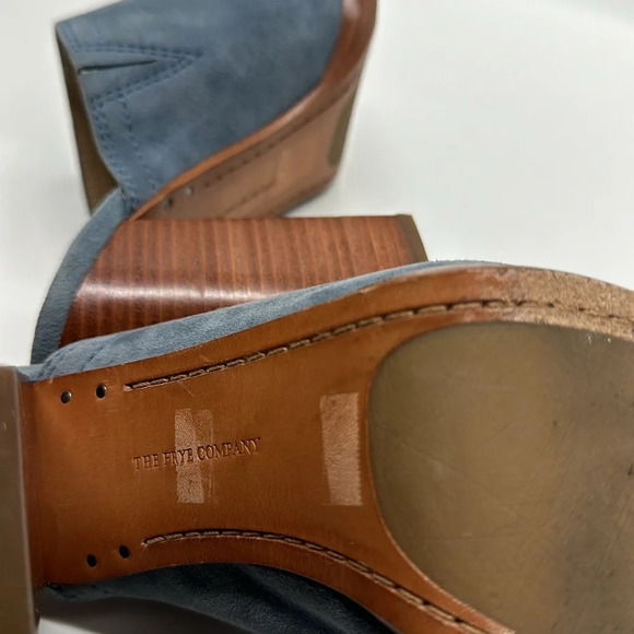 Frye Karissa Suede Mule Open Toe Slip On High Heel Sandal Shoe Blue Brown Size 6 - Picture 8 of 10